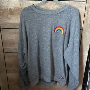 Gray Aviator Nation Sweatshirt with Vibrant Rainbow Patch